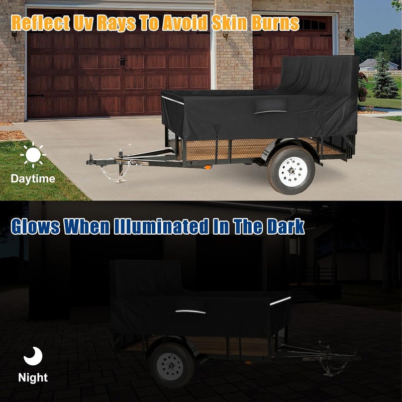 FGENKI Utility Trailer Cover, 5x8 Trailer Cover with Rear Landscape/Ramp Gate 48” to 60” high, 600D Waterproof Windproof Heavy Duty Black Dump Trailer Cover, Fits 5 x 8 FT (W x L) - Image 4